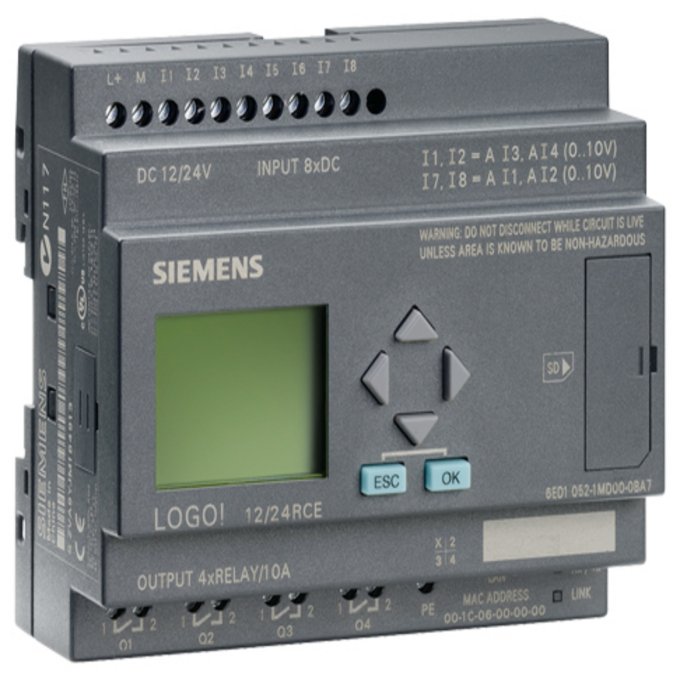 SIEMENS 6ED1052-1MD00-0BA7 LOGO!12/24RCE,LOGIC MOD.,DISPL. PU/I/O: 12/24V DC/RELAY, 8 DI (4AI)/4 DO; MEM 400 BLOCKS EXPANDABLE, ETHERNET