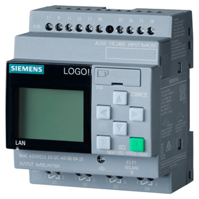 SIEMENS 6ED1052-1FB00-0BA8 LOGO! 230RCE,LOGIKMODUL, DISPL. SV/E/A: 115V/230V/RELAIS 8 DE/4 DA, SP. 400 BLOECKE MODULAR ERWEITERBAR, ETHERNET INTEGR. WEB-SERVER, DATALOG, STANDAR