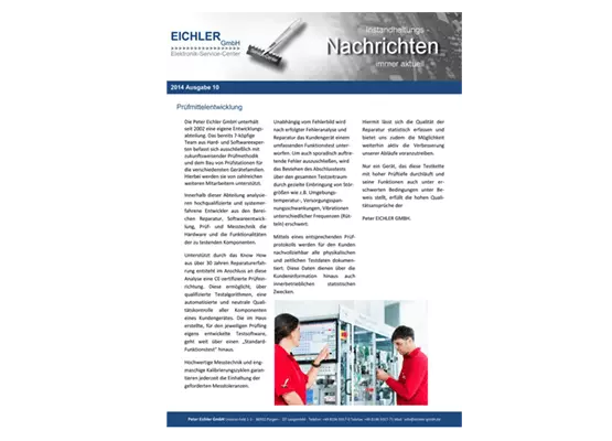 Titelseite EICHLER Instandhaltungsnachrichten 2014/10