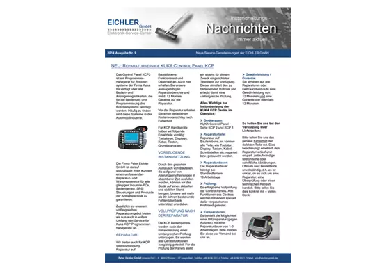 Titelseite EICHLER Instandhaltungsnachrichten 2014/09