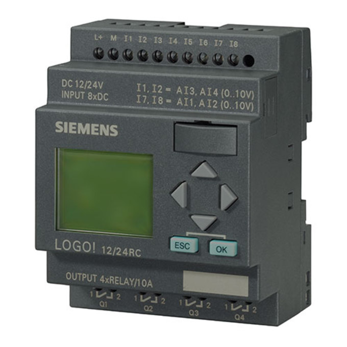 SIEMENS 6ED1052-1MD00-0BA6 LOGO! 12/24RC,LOGIC MOD.,DISPL. PU/I/O: 12/24V DC/RELAY, 8 DI (4AI)/4 DO; MEM 200 BLOCKS EXPANDABLE WITH EXTRA MODULES