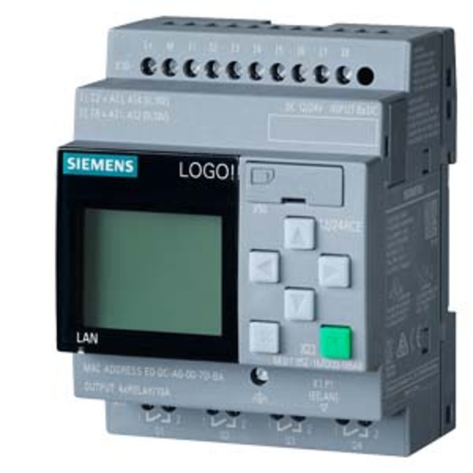 SIEMENS 6ED1052-1MD00-0BA8 LOGO!12/24RCE,LOGIC MOD.,DISPL. PU/I/O: 12/24V DC/RELAY, 8 DI (4AI)/4 DO; MEM 400 BLOCKS EXPANDABLE, ETHERNET BUILD IN WEB-SERVER, DATALOG STANDARD MI