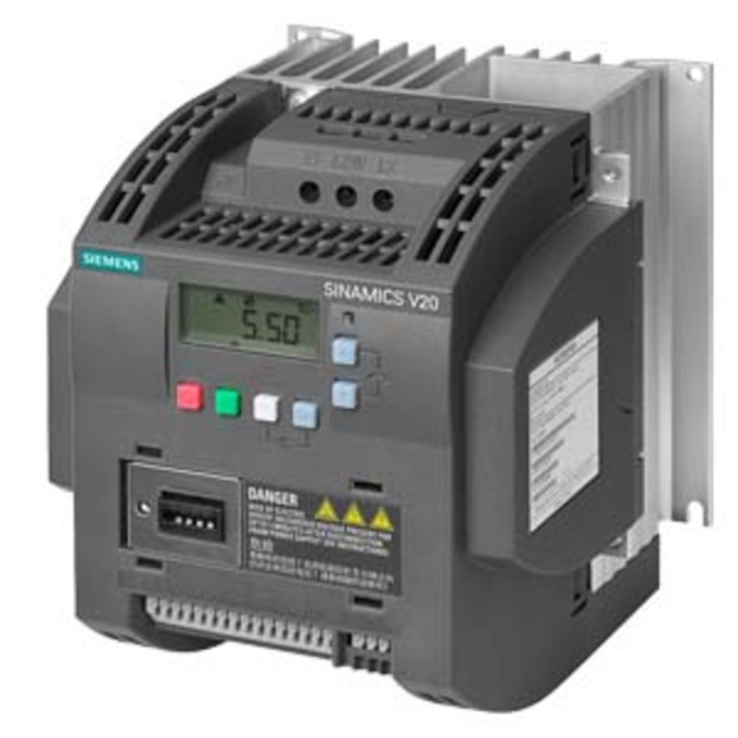 SIEMENS 6SL3210-5BE23-0CV0 SINAMICS V20 380-480 V 3 AC - 15/+ 10 % 47-6 NENNLEISTUNG 3,0 KW MIT 150 % UEBERLAST FUER 60 SEK. FILTER C3 E/A-SCHNITTSTELLE: 4 DI, 2 DO, 2 AI, 1 AA 